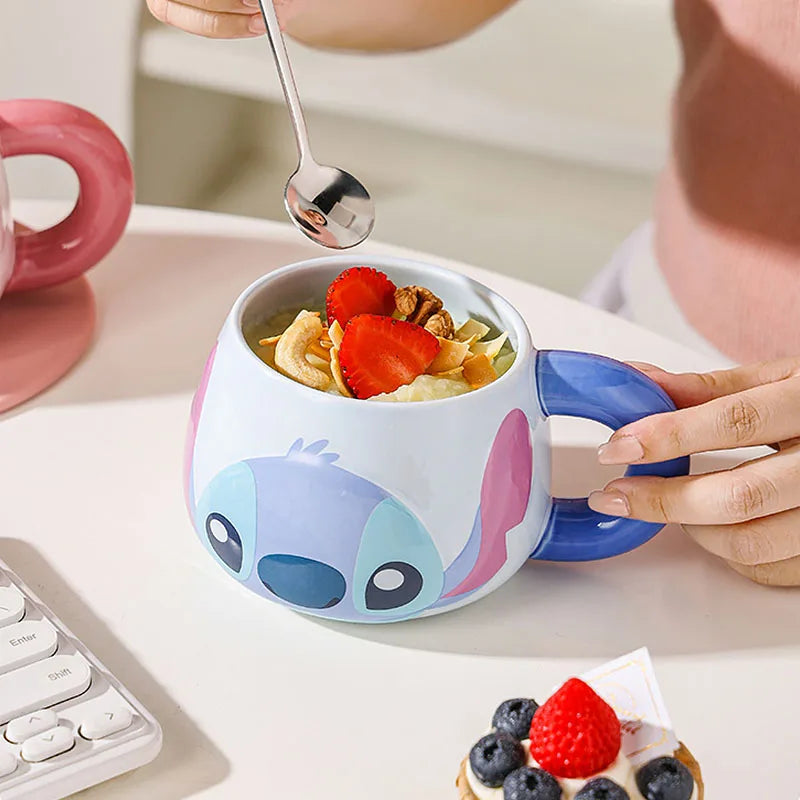 Kawaii Stitch Angel Mug Gift Box Cartoon Spoon Ceramic Cup Coffee Cup Large Capacity 500Ml Handle Water Cup Birthday Gift