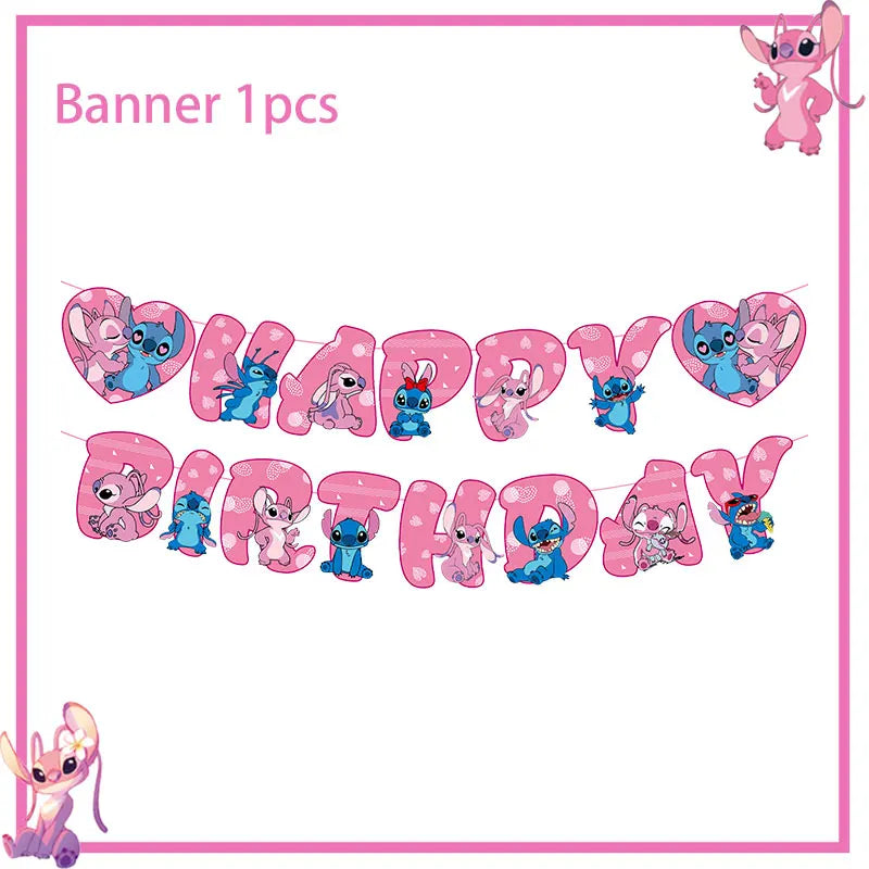 Pink Lilo Stitch Birthday Party Decoration Stitch And Angel Birthday Party Decorations Tableware Plates Balloons Girls Toy Gifts