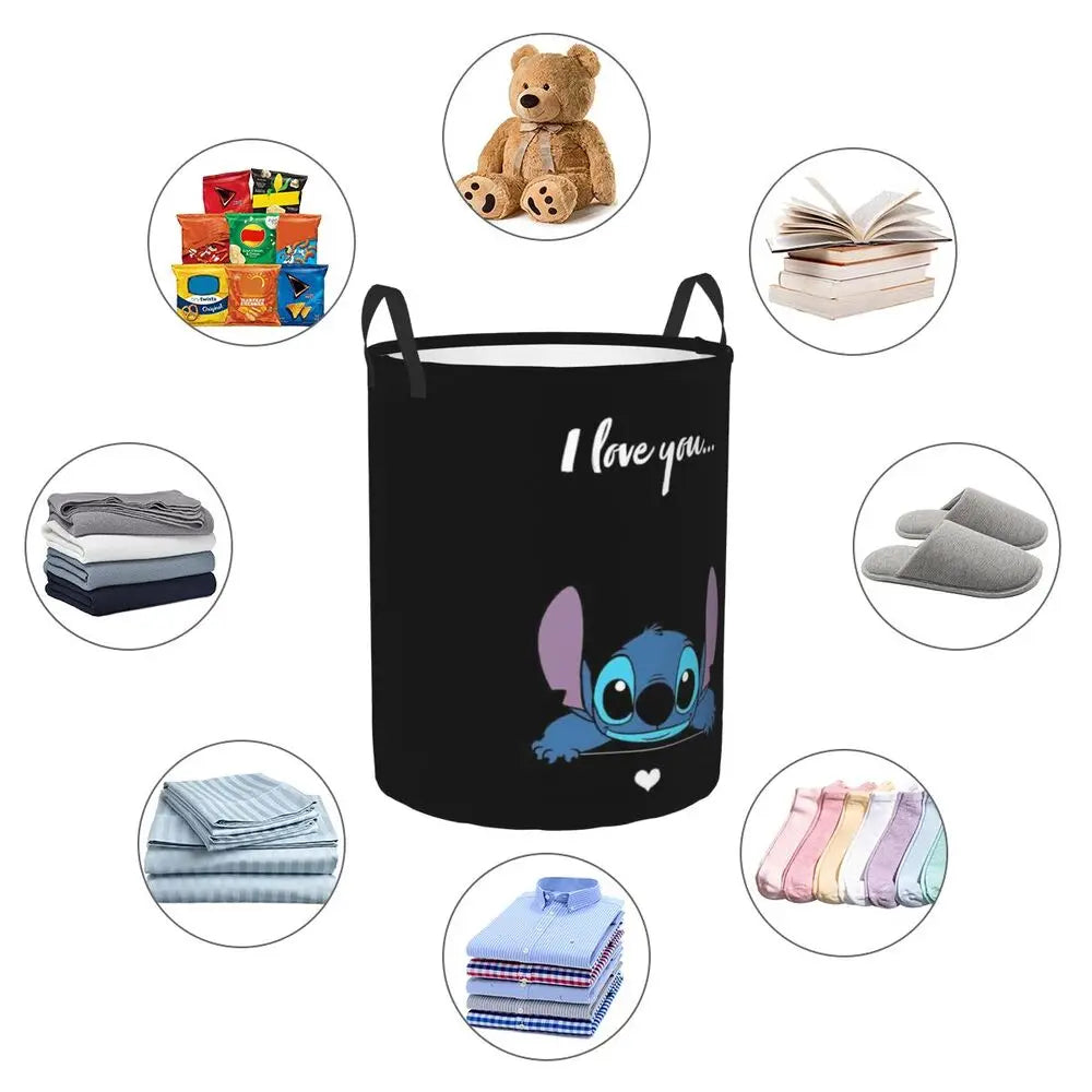 Customized SLilo And Stitch Cartoon Laundry Hamper Large Storage Basket Anime Kids Nursery Toy Organizer