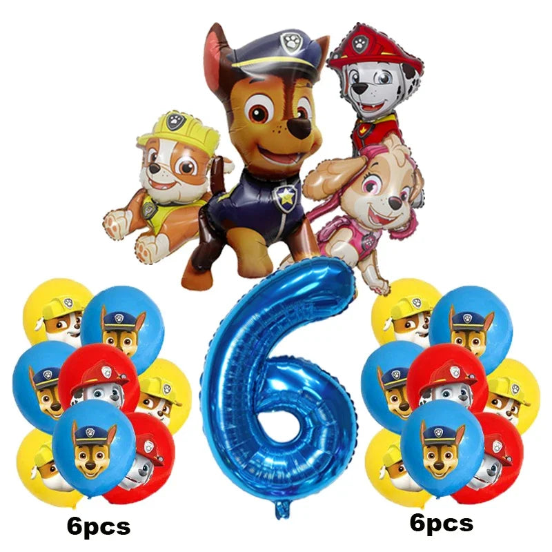 17pcs Cartoon PAW Patrol Birthday Decoration Aluminum Film Digital Balloon Set Dog Chase Marshall Skye Kids Party Supplies Toys
