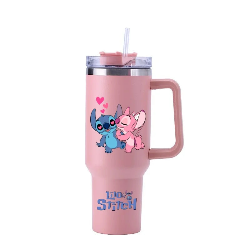 Thermal Coffee Lilo & Stitch Cups with Straw Stainless Steel Vacuum Insulated Tumbler 40oz Thermal Iced Travel Cup for Outdoor