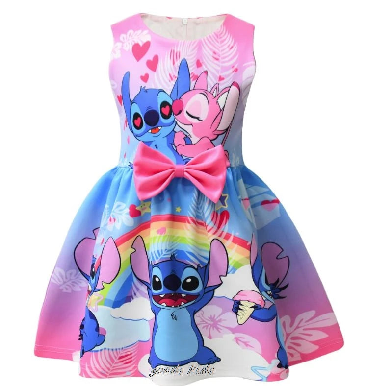 Hot Lilo And Stitch Children's Dress Sets Cartoon Cute Girls Dress Sleeveless Bow Vest Toddler Dress And Small Bag Birthday Gift