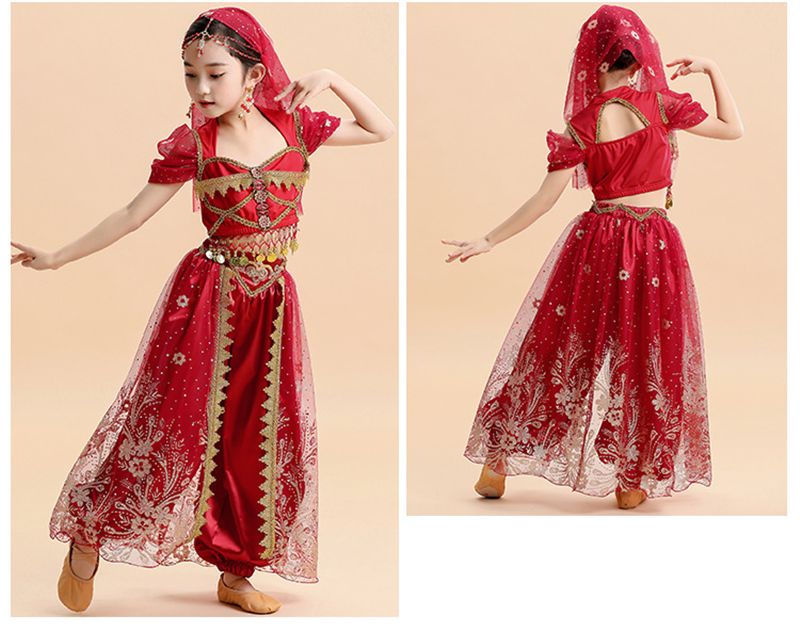  Kids India Princess Belly Dance Set Oriental Indian Dance Sari Girl Performance Costume Bollywood Children Stage Outfit