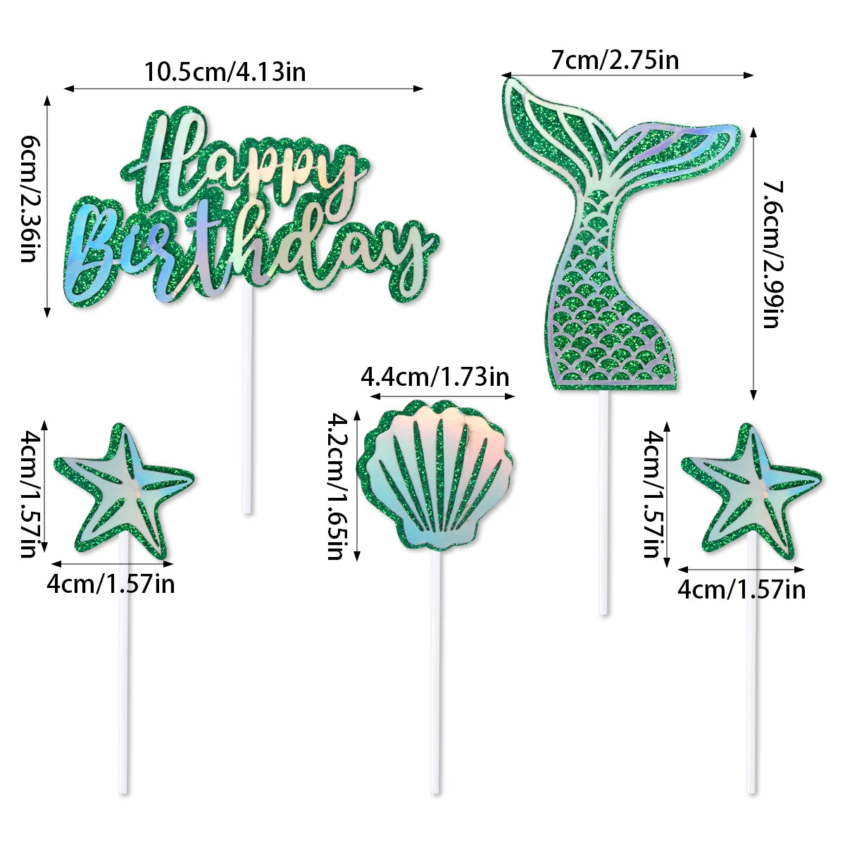 Mermaid Party Cake Decor Glitter Shell Starfish Mermaid Tail Cake Topper Under the Sea Girls 1st 2th Birthday Cupcake Topper
