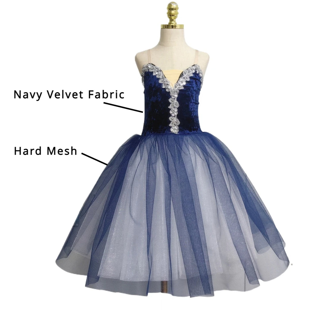 Blue Ballet Tutu Skirts Performance Costumes Princess Dance Practice Long Romantic Dress
