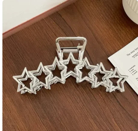 Hollow Star Hair Claws for Women Y2K Sweet Silver Pentagram Heart Cool Girls Charm Trend Hair Clip Aesthetics Hair Accessories