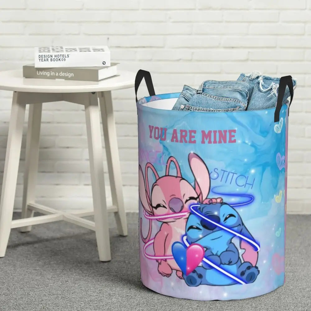 Custom I Love Stitch Laundry Basket Collapsible Toy Clothes Hamper Storage Bin for Kids Nursery