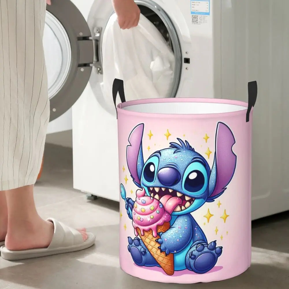 Customized SLilo And Stitch Cartoon Laundry Hamper Large Storage Basket Anime Kids Nursery Toy Organizer