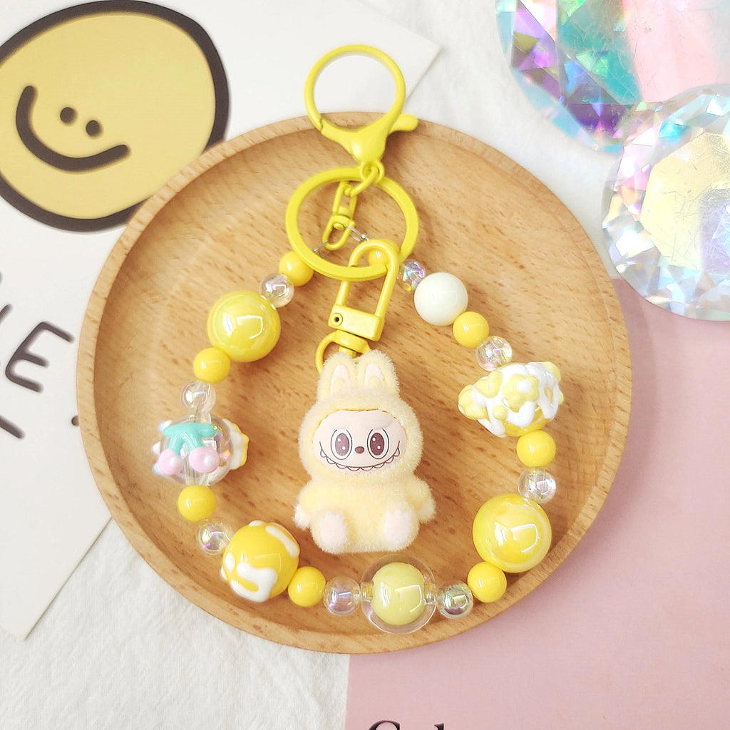 Labubu Keychain Creative Bead Jewelry Resin Cartoon Backpack Pendant Diy Couple Accessories Decoration Holiday Children Gifts