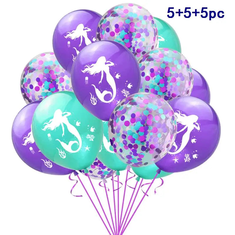 Mermaid Birthday Balloons Set 32inch Purple Number Shell Foil Ballon Girls Happy Little Mermaid 1st 2nd 3rd 4th Birthday Balloon
