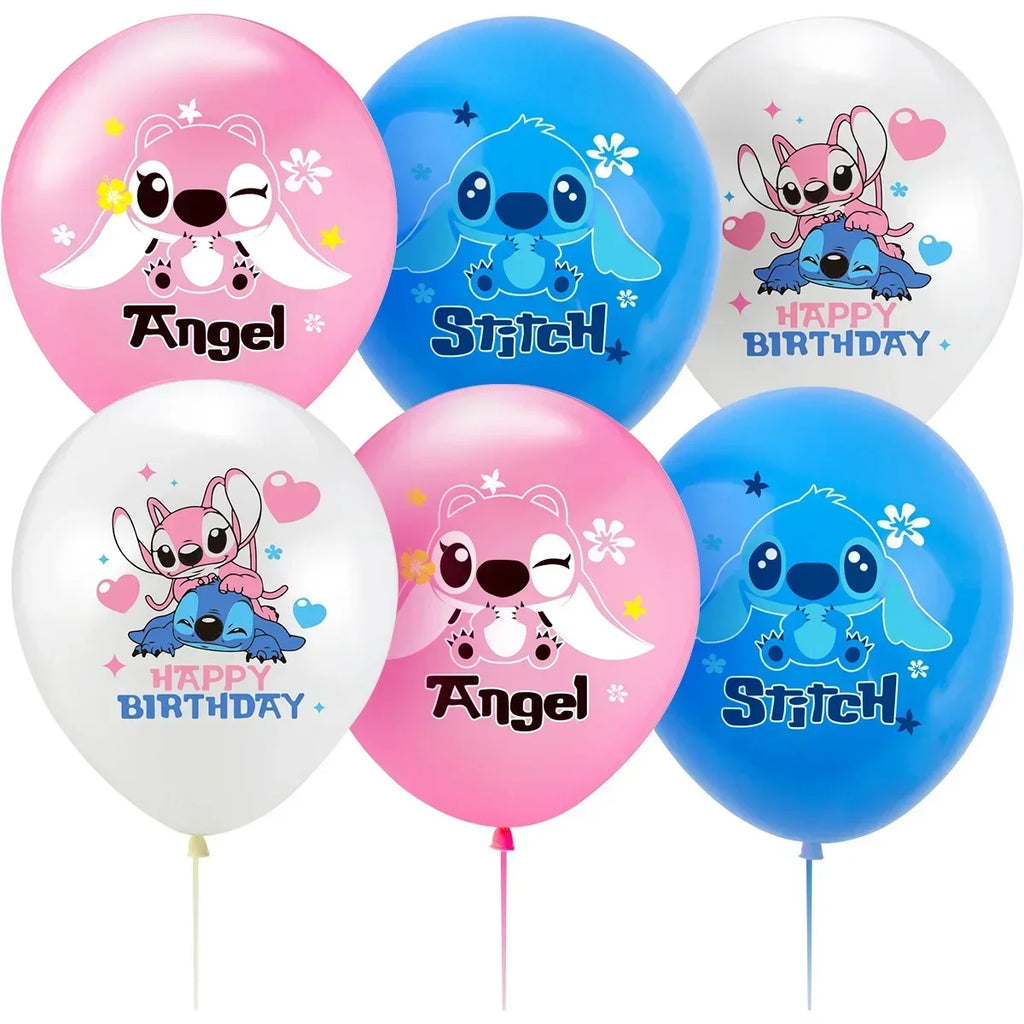 1Set Stitched Latex Balloons Banner Baby Shower Toy Cake Topper Happy Birthday Boy Girl Lilo Stitch Ballons Party Decor Supplies