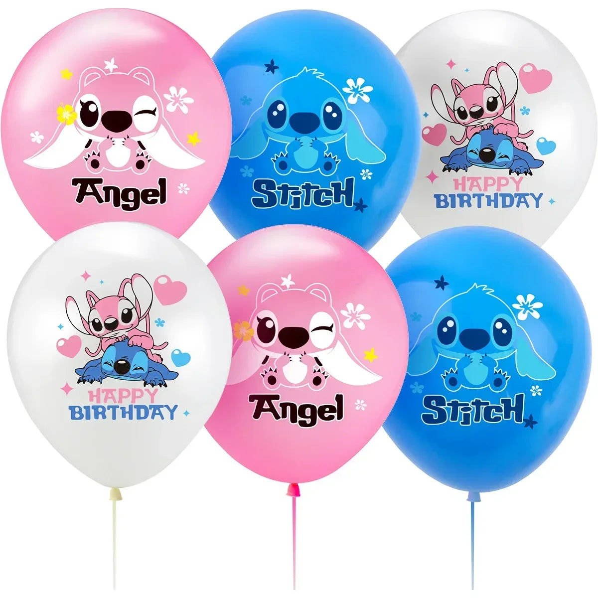 1Set Stitched Latex Balloons Banner Baby Shower Toy Cake Topper Happy Birthday Boy Girl Lilo Stitch Ballons Party Decor Supplies