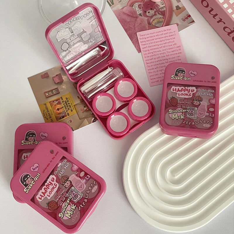 1pcs Cute Mini Contact Lenses Case Kit For Girls Travel Portable Contact Lens Box Contact Lens Storage Container