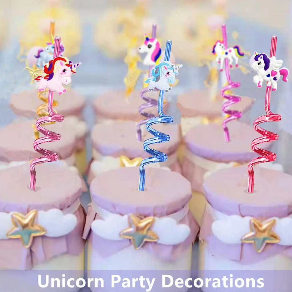 4pcs Multi themed Cute Party Straws,Unicorn Mermaid Dinosaur Party Straw,Reusable Plastic Straws for Kids Birthday Decor Gifts