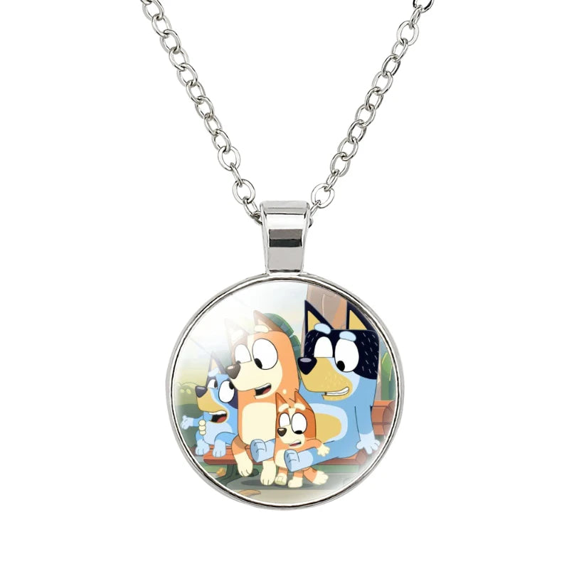 45Cm Bluey Circle Shape Necklace Bingo Family Pendant for Kids Cartoon Handmade Necklace Jewelry Birthday Gifts Toys
