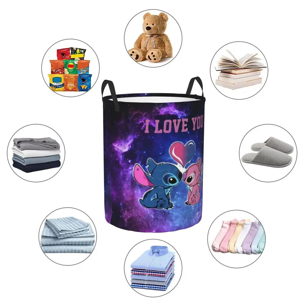 Custom I Love Stitch Laundry Basket Collapsible Toy Clothes Hamper Storage Bin for Kids Nursery