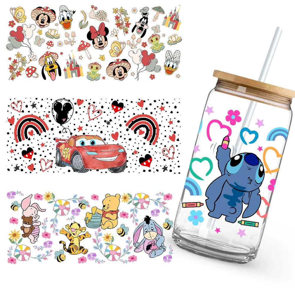 Mickey Stitch Cars Winnie the Pooh UV DTF Cup Wrap UV Self-Adhesive Cartoon Stickers Innovative Cup Embellishments
