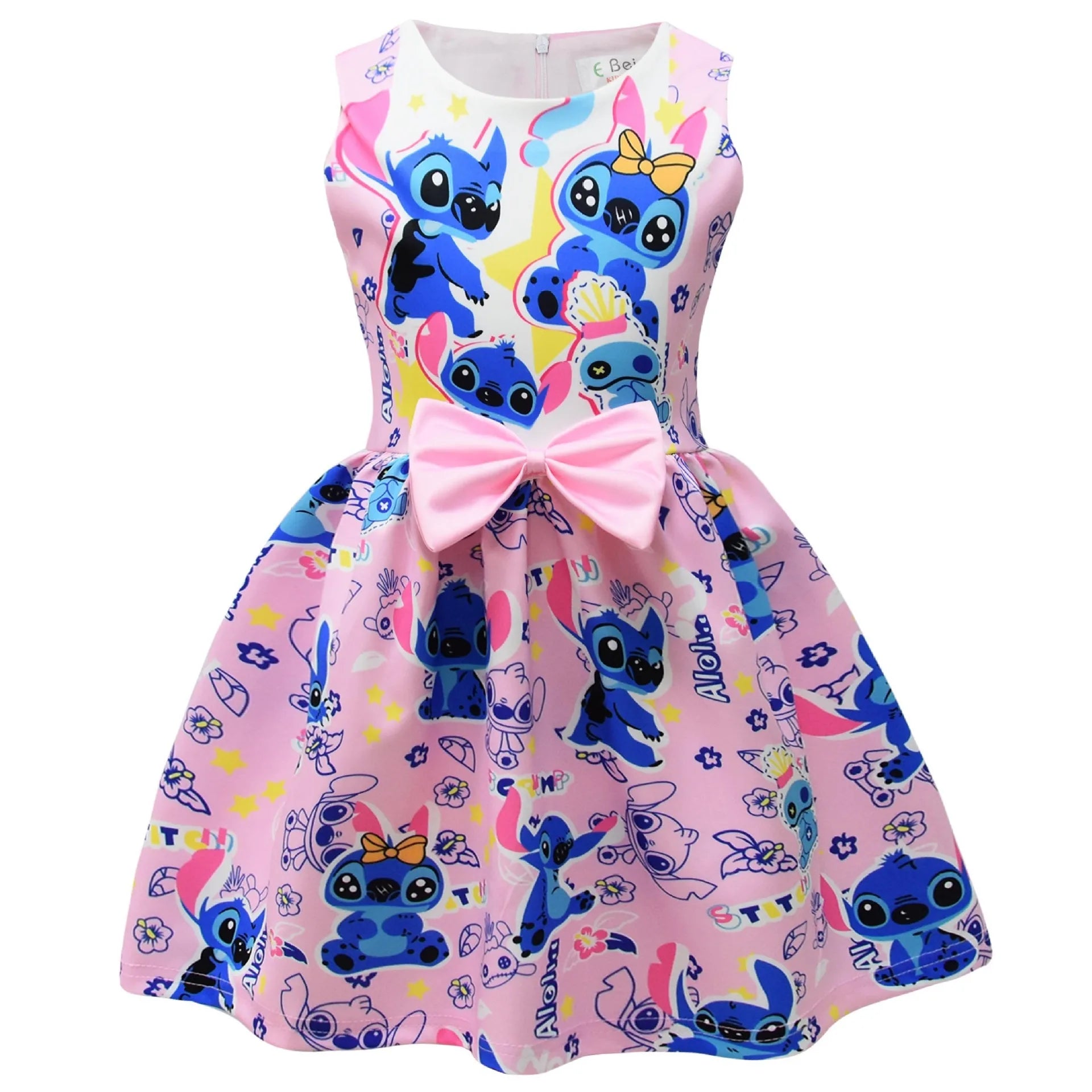 Lilo and Stitch Dress Summer Sweet Cute Animated Movie Stitch Printed Bow Tutu Skirt Kids Girls Birthday Party Princess Costumes
