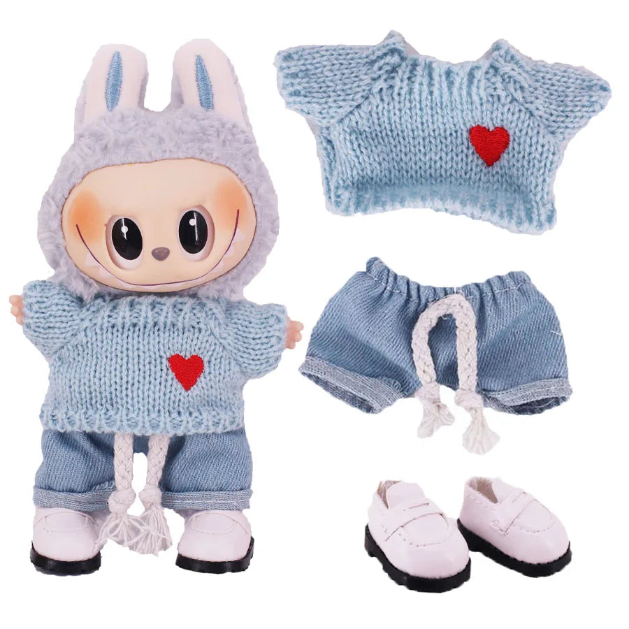 Doll Sweater Pants Shoes set For labubu Clothes 17 cm Doll Accessories,Toys For Girls,Christmas Festival Birthday Present