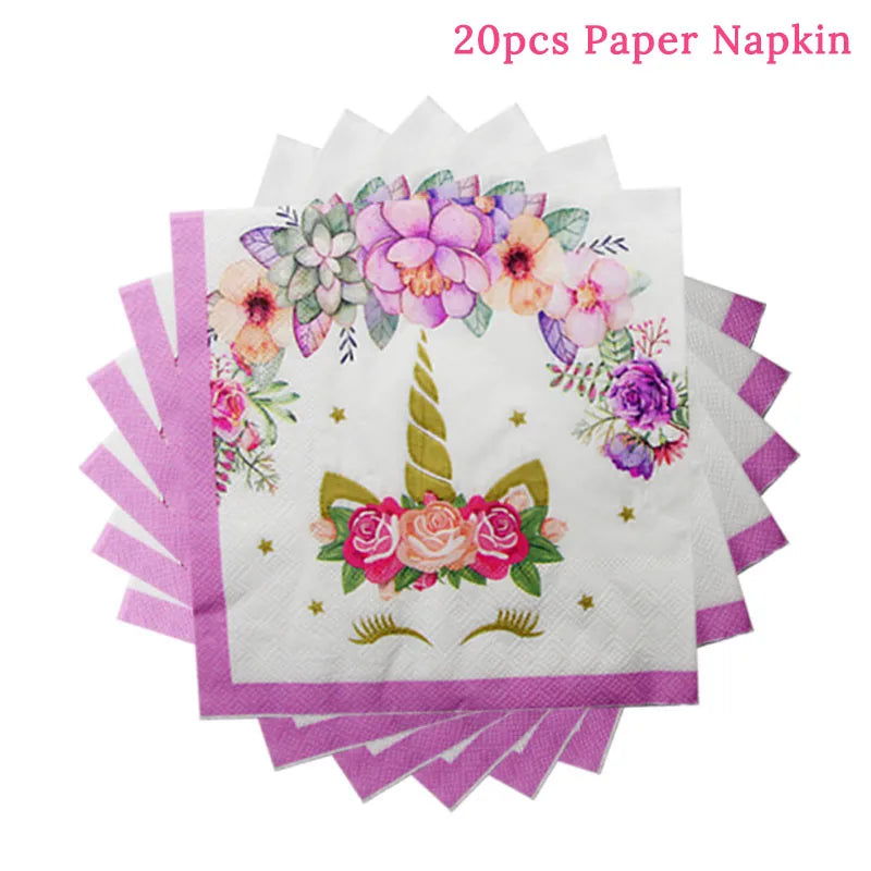 81pcs Unicorn Party Supplies Unicorn Tableware Set Unicorni Paper Cup Plate Napkins Birthday Party Decoration Baby Shower Girl