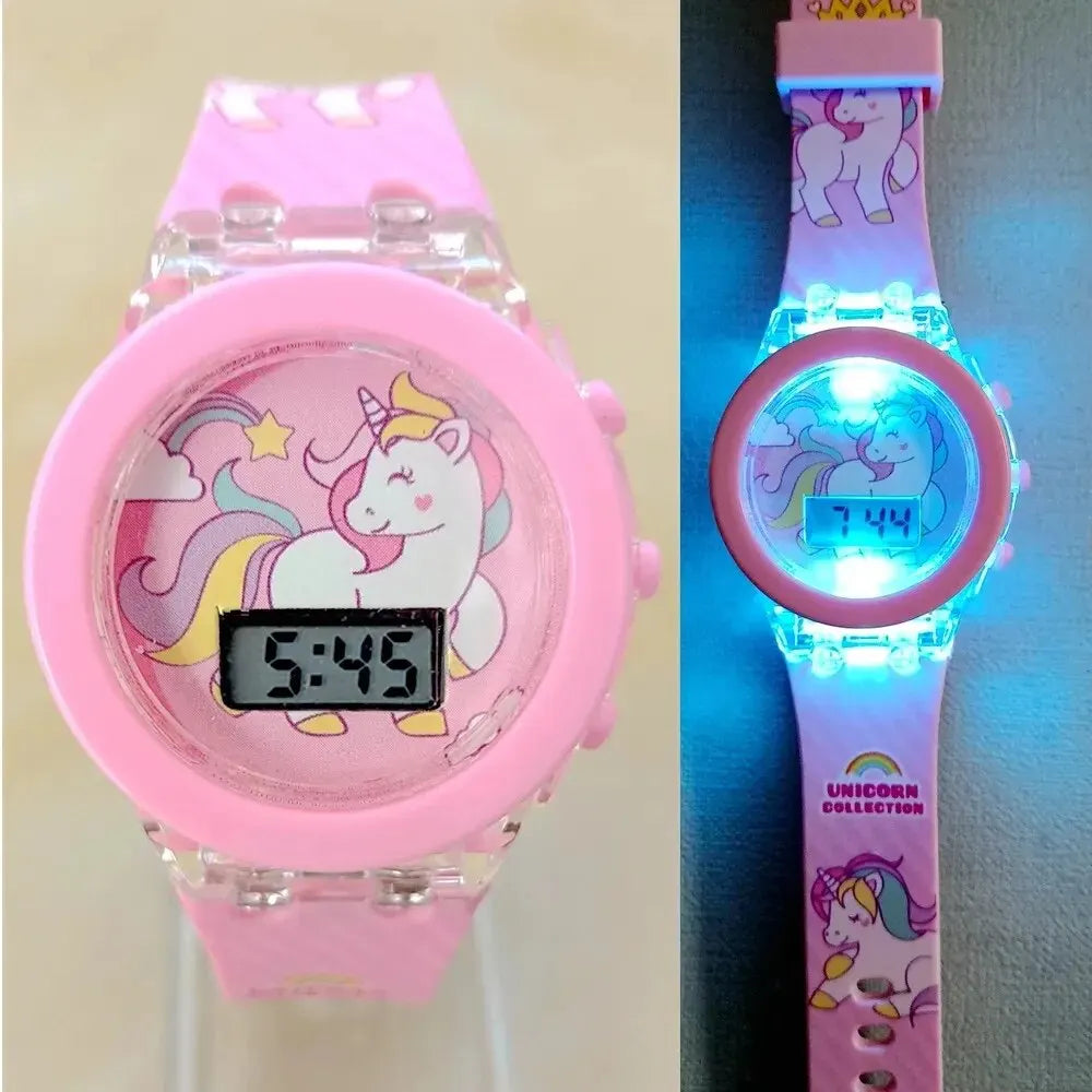 Kids Watch Luminous Color Sports Electronic Watches Children Alarm Clock Cartoon Unicorn Flash Birthday Party Girls Gift Student