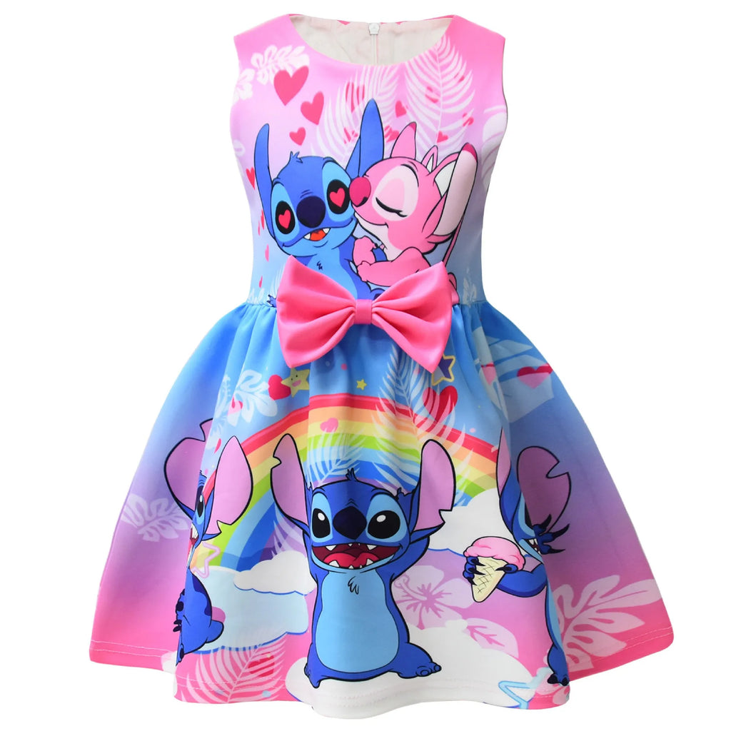 Lilo and Stitch Dress Summer Sweet Cute Animated Movie Stitch Printed Bow Tutu Skirt Kids Girls Birthday Party Princess Costumes