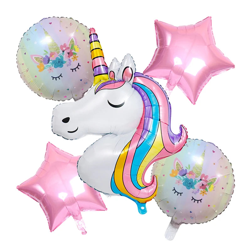 Rainbow Unicorn Foil Balloon 32inch Number Pink Star Balloons Unicorn Theme Kids Birthday Party Decorations Baby Shower Globos
