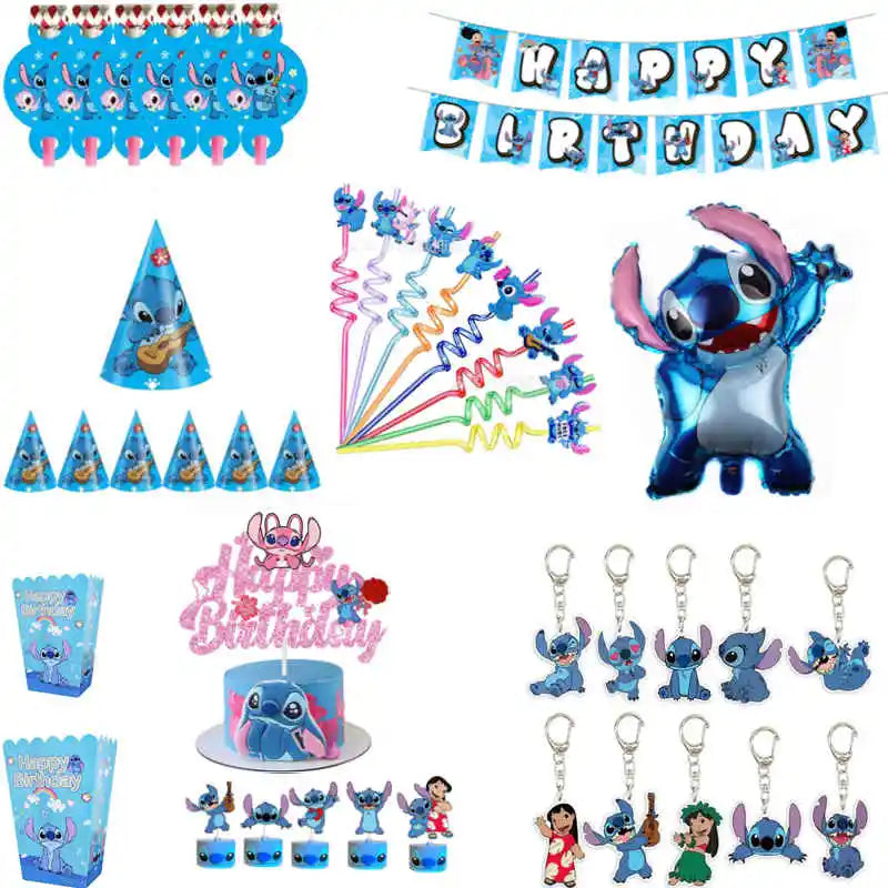 Stitch Decoration Birthday Girl Boy Tableware Set Tablecloth Candy Bag Foil Balloon Backdrop Kids Lilo and Stitch Party Supplies
