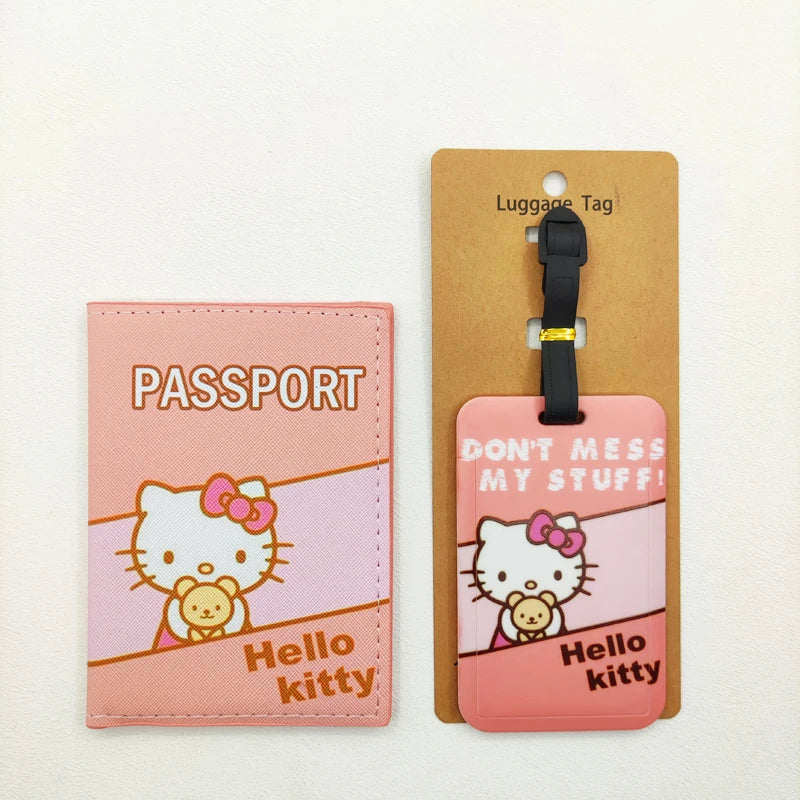 1Set Hello Kitty Passport Cover and Luggage Tags Travel Passport Holder Baggage Tag Girls Business ID Card Holder Luggage Label