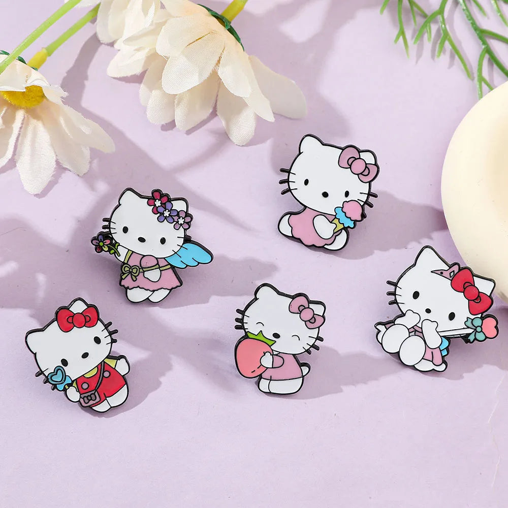5 Pcs Cute cartoon Soft Cute kt Cat Brooch Sanrio Metal Badge Cute Cat Alloy Drop Oil Pin accessory