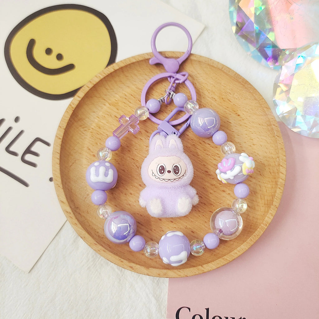 Labubu Keychain Creative Bead Jewelry Resin Cartoon Backpack Pendant Diy Couple Accessories Decoration Holiday Children Gifts