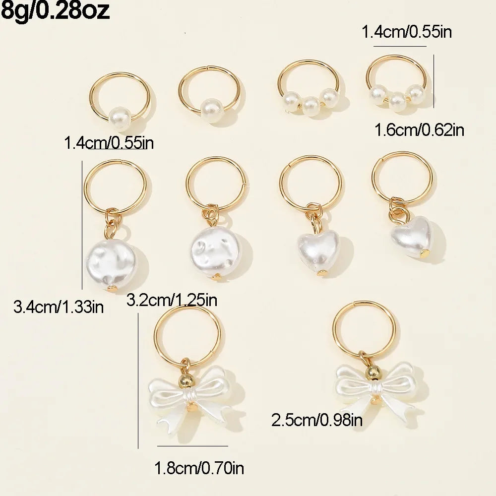 10pcs Hair Charms Metal Pearl Love Bow Hair for Braids Dreadlock Braid Clips Beads Hair Cuffs Clips for Women Girls