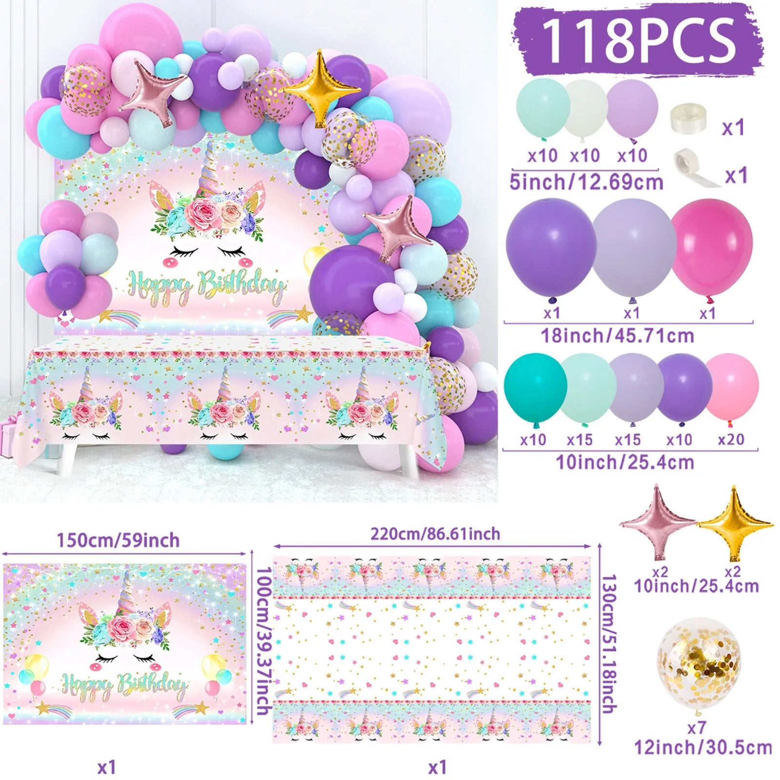 Unicorn Star Color Balloon Garland Arch Kit Rainbow Wedding Birthday Party Decor Kids Baby Shower Birthday Latex Balloons