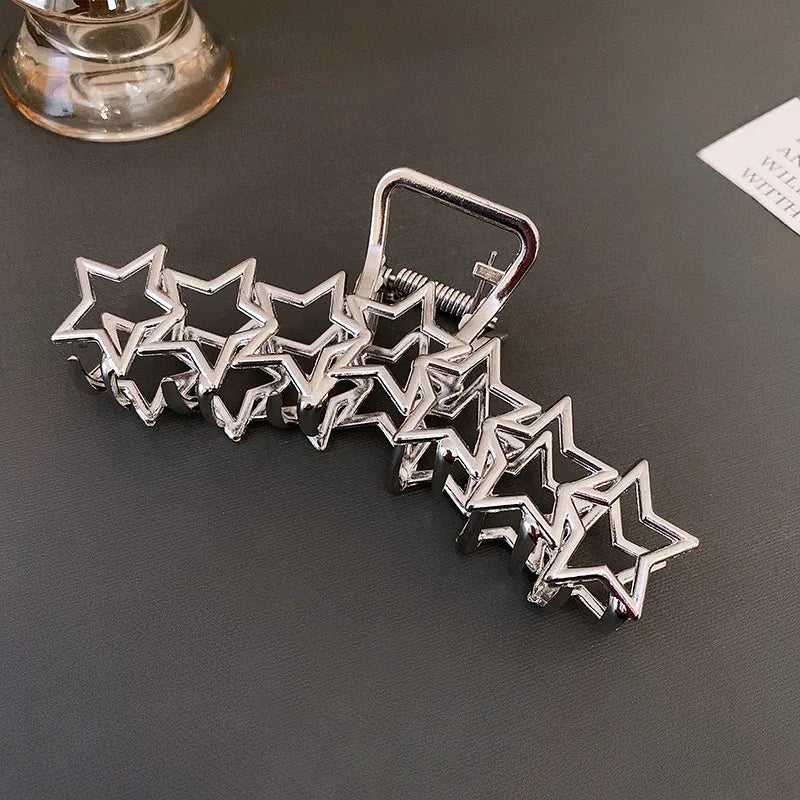 Hollow Star Hair Claws for Women Y2K Sweet Silver Pentagram Heart Cool Girls Charm Trend Hair Clip Aesthetics Hair Accessories