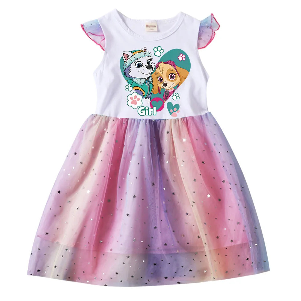 Children's Princess Dresses Girl Birthday Clothing Girls Cartoon PAW PATROL Dress Summer Cute Casual Kids Clothing Top Tee