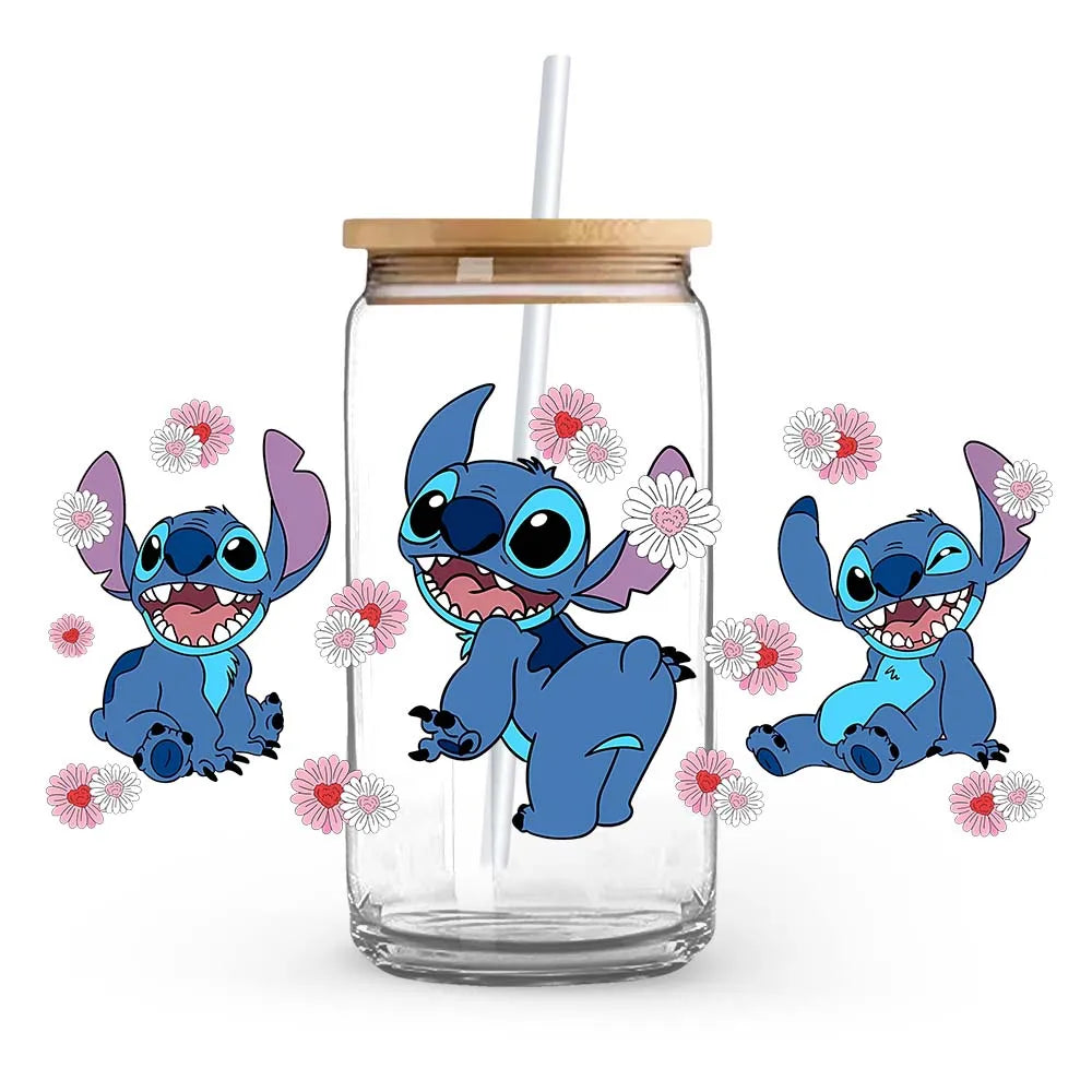 Stitch Christmas Love Sweet Glass Cup Decals Cup Wrap Sticker UV DTF Long-Lasting Adhesive Labels DIY Sticker Kits for Drinkware