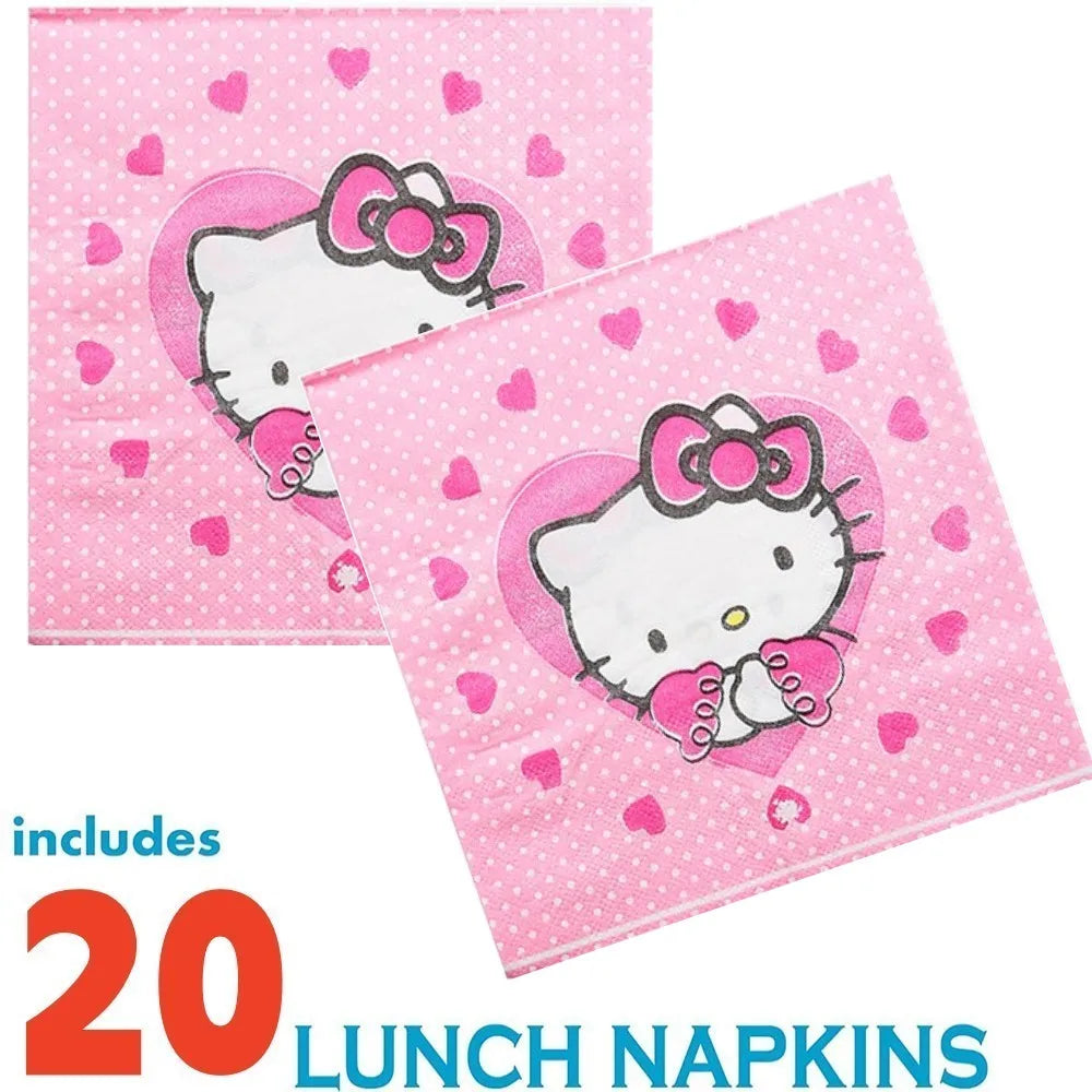 Hello Kitty Birthday Party Decoration Children's Theme Paper Cup Plate Napkin Balloon Baby Shower Kids Girls Party Gift Toys Set