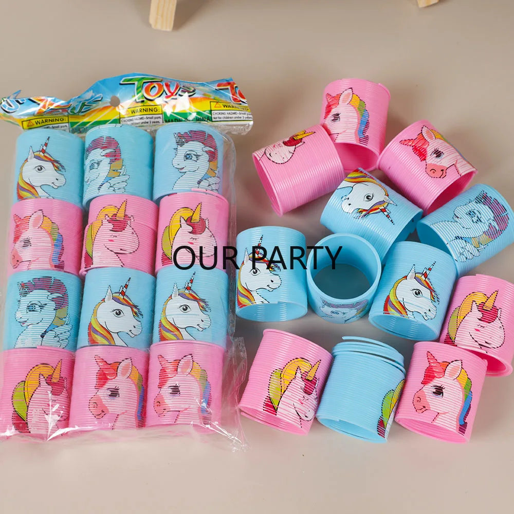 12Pcs Cartoon Unicorn Theme Rainbow Magic Spring Toys for Kids Birthday Party Favors Giveaway Gifts Goodie Bag Pinata Fillers