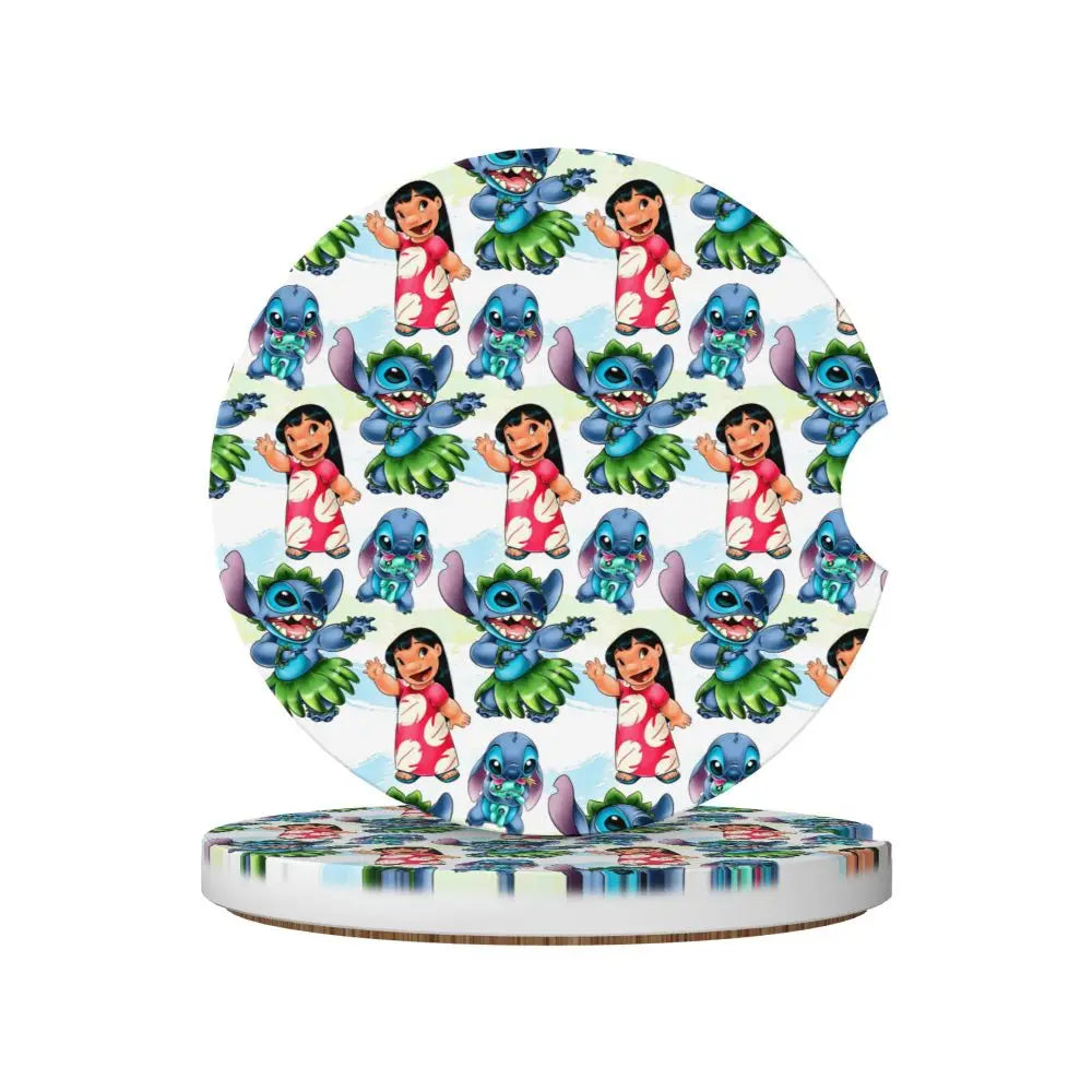 Kawaii Stitch Cartoon Car Cup Coaster 2PCS Universal Cup Holders Embedded in Ornaments Coaster Car Interior Accessories