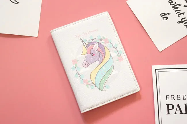 Lovely unicorn girl travel abroad passport bag protective cover waterproof  credit card holder minimalist wallet card wallet