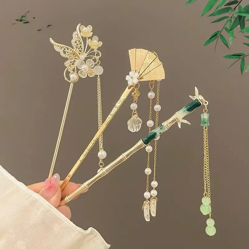 Chinese Style Tassel Hair Clip For Women Hair Stick Pins Flower Handmade Hairpins Charm Jewelry Accessories Hair Ornaments 머리핀