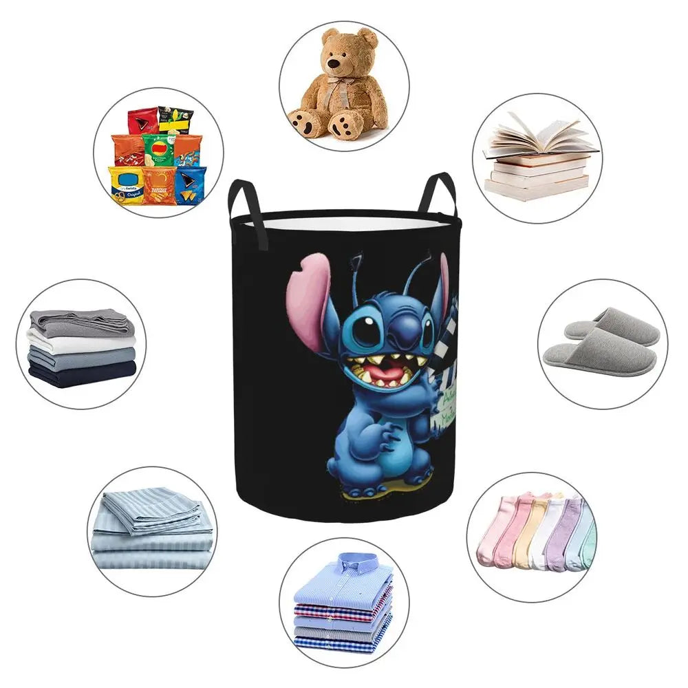 Customized SLilo And Stitch Cartoon Laundry Hamper Large Storage Basket Anime Kids Nursery Toy Organizer