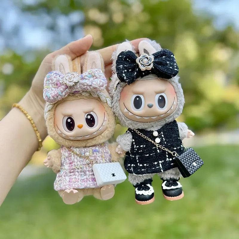 Cute 17cm Labubu Idol Doll Outfit Camellia Dress Bag Shoes Set The Monster Sitting Party Collection Mini DIY
