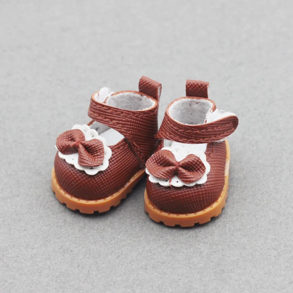 Doll Leather Shoes Labubu Bow Shoes for 17cm Labubu 10cm EXO /Cotton Doll Finger Shoes