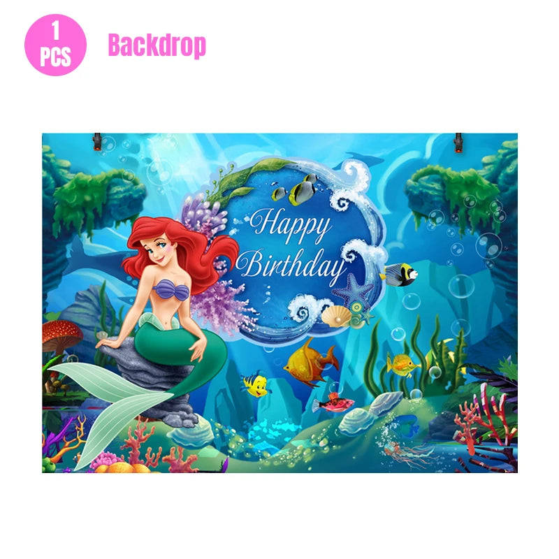 Mermaid Ariel Princess Birthday Party Decorations Disposable Tableware Plate Straw Cup Balloons Baby Shower Party Supplies