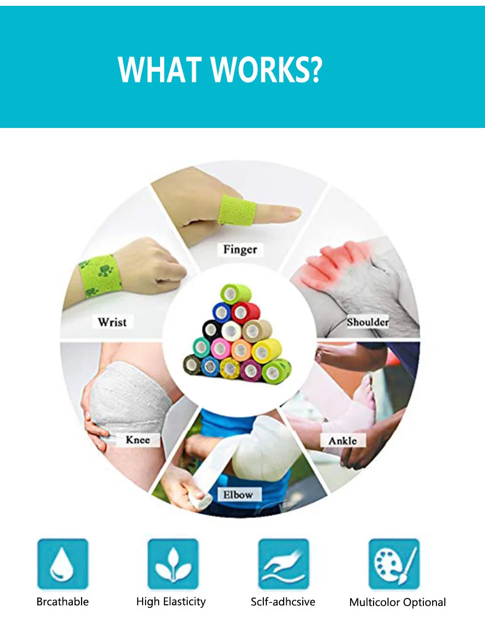 1Roll 2.5/5/10cm*4.5m Gauze Medical Bandage Self-adhesive Breathable Elastic Bandages for Sports Fixing Finger Wrist Leg Tapes