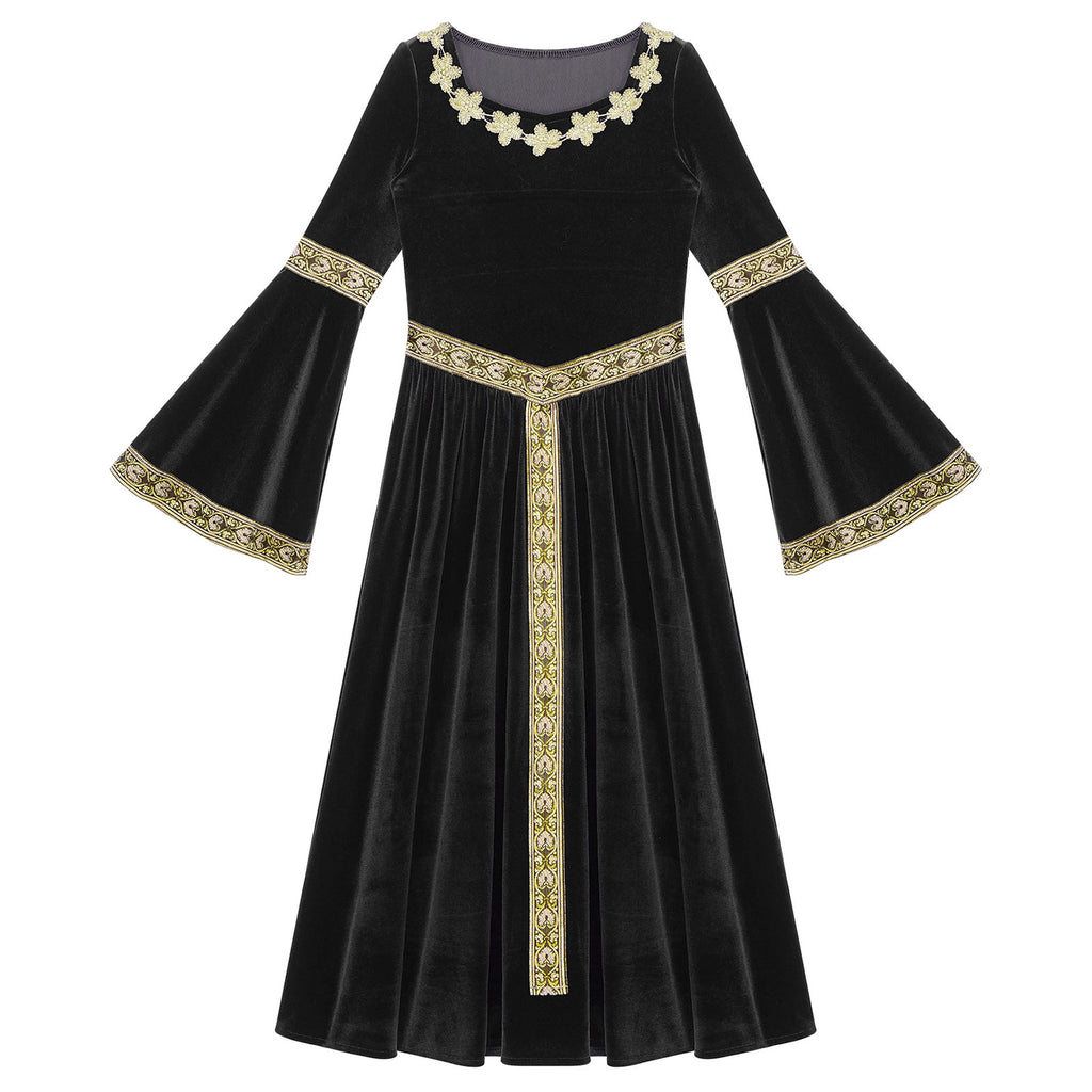 Girls Medieval Renaissance Velvet Dress Princess Queen Cosplay Costume Christmas Xmas Halloween New Year Carnival Party Dress