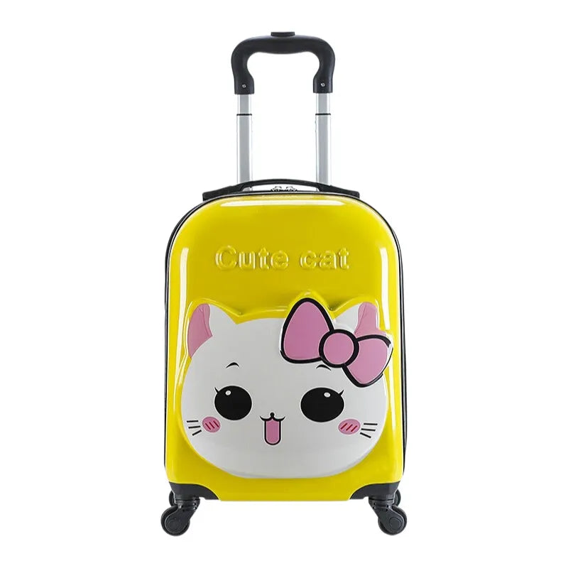 New 18" Kids Cartoon Kitty Luggage - Lightweight Suitcase with Wheels Airline Approved Carry-On for Travel