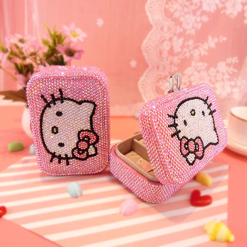 Hello Kitty Creativity Jewelry Box Cartoon Anime Storage Box Jewelry Bag Earrings Necklace Storage Box Diamond Lock Gifts