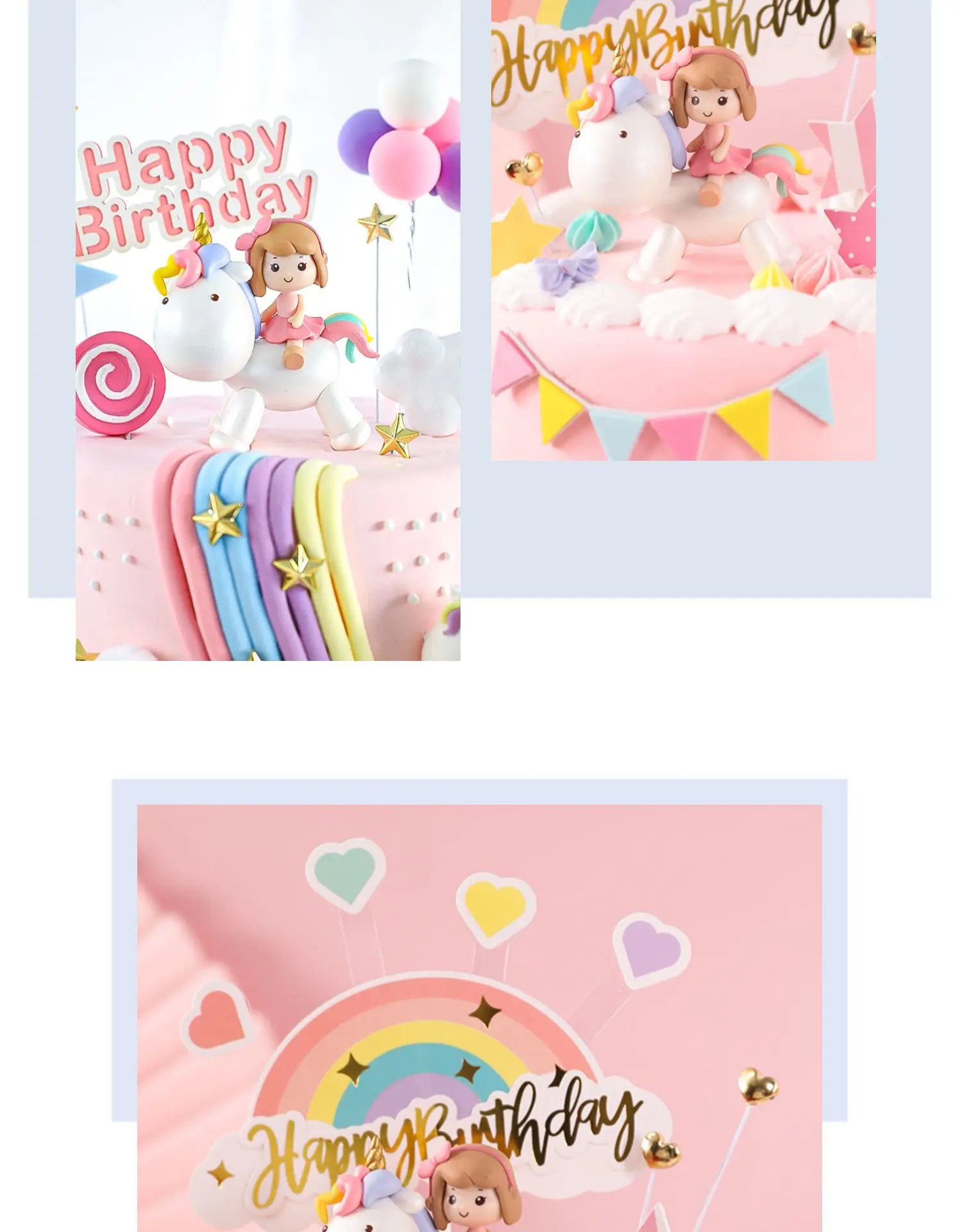 Unicorn Theme Cake Topper Happy Birthday Rainbow Stars Girl Birthday Baby Shower Party  Cake Decoration for Girl's 16th Birthday